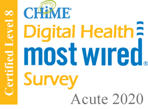 Badge for level 8 certification in CHIME Digital Health Most Wired Survey