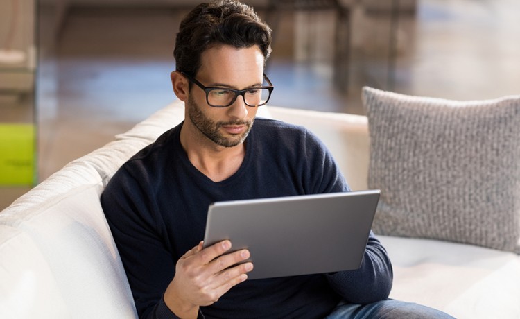 man conducting research